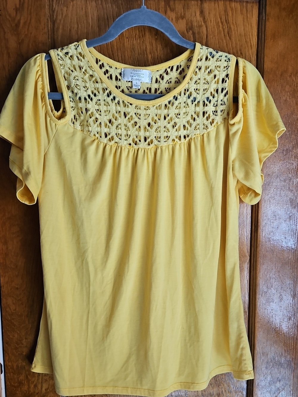 Shannon Ford New York - Women's Yellow Crochet Yoke Cold-Shoulder Top